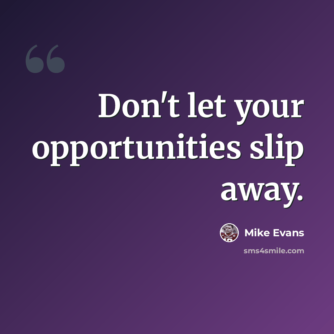 “Don't let your opportunities slip away.” quote by Mike Evans