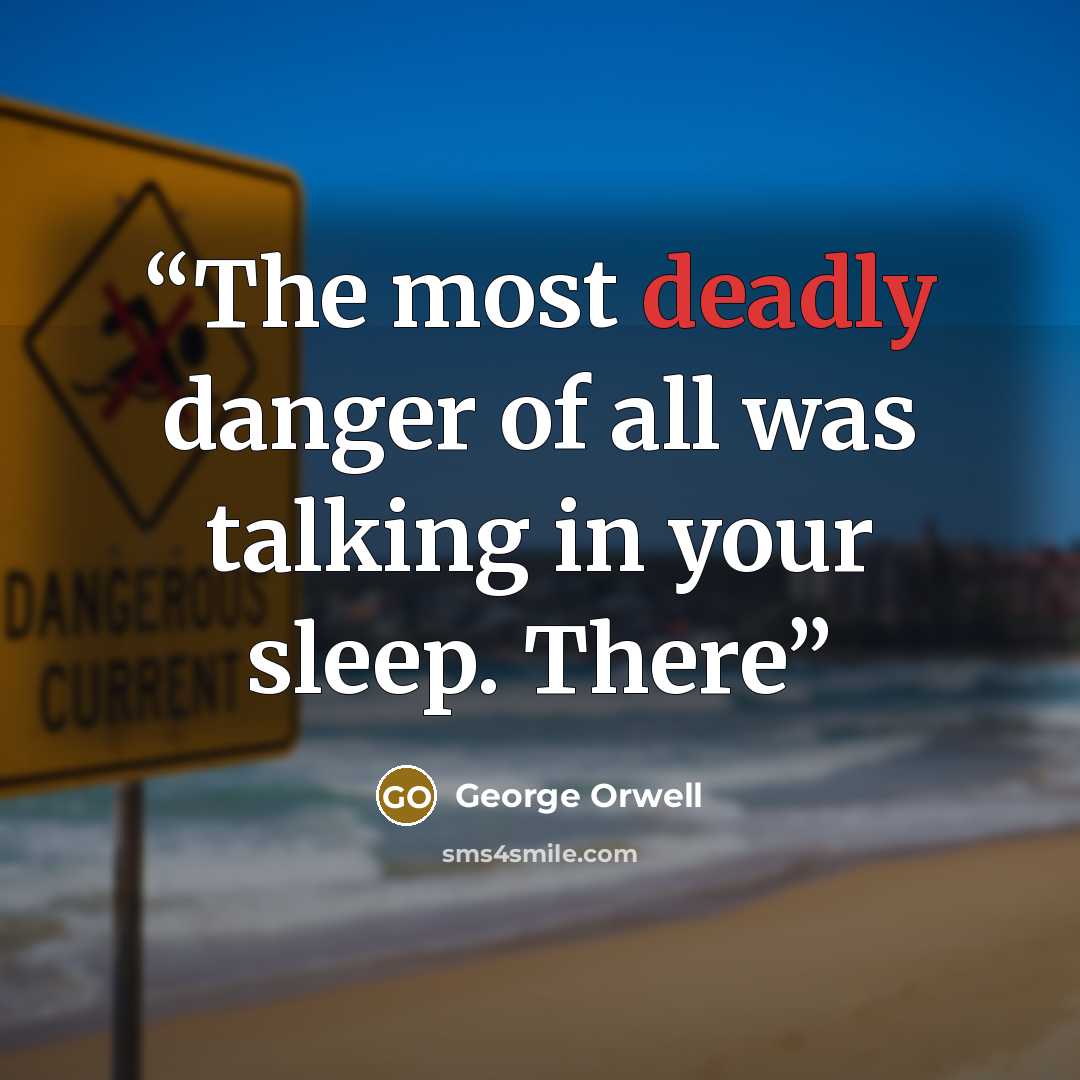 “The most deadly danger of all was talking in your sleep. There” quote by George Orwell