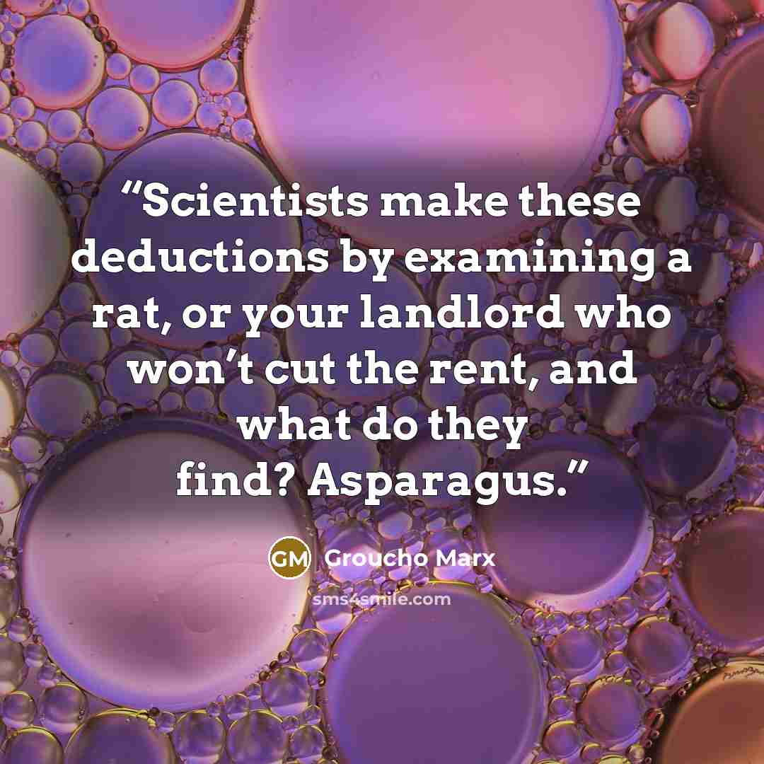 “Scientists make these deductions by examining a rat, or your landlord who won’t cut the rent, and what do they find? Asparagus.” quote by Groucho Marx