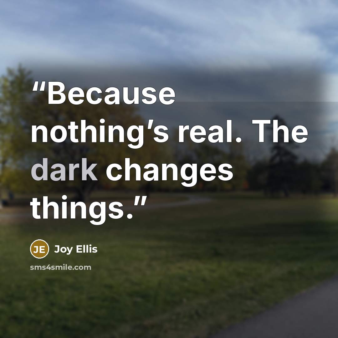 “Because nothing’s real. The dark changes things.” quote by Joy Ellis
