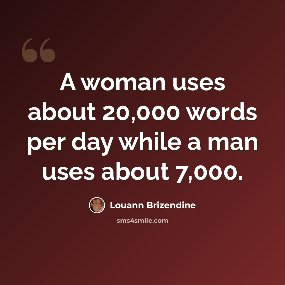“A woman uses about 20,000 words per day while a man uses about 7,000.” quote by Louann Brizendine