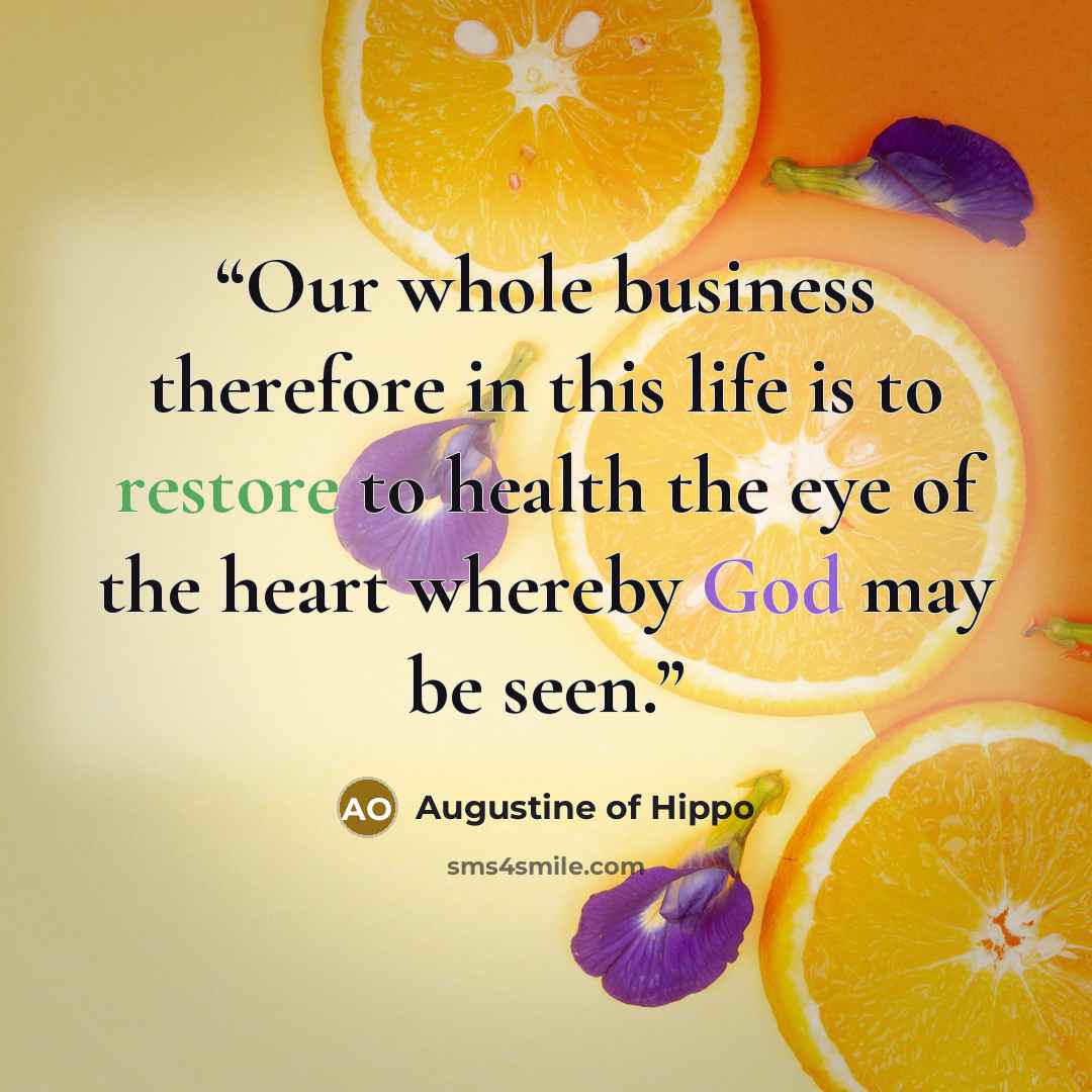 “Our whole business therefore in this life is to restore to health the eye of the heart whereby God may be seen.” quote by Augustine of Hippo