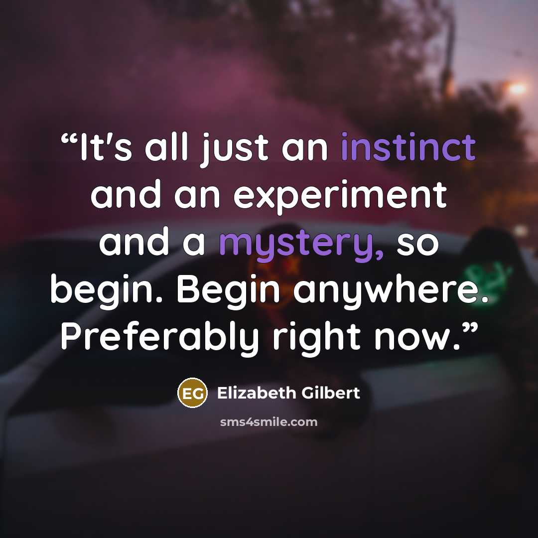 “It's all just an instinct and an experiment and a mystery, so begin. Begin anywhere. Preferably right now.” quote by Elizabeth Gilbert