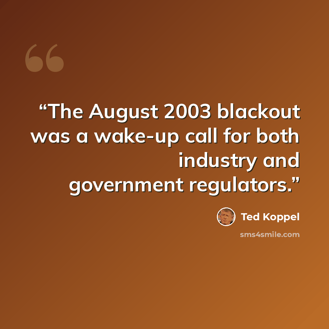 “The August 2003 blackout was a wake-up call for both industry and government regulators.” quote by Ted Koppel