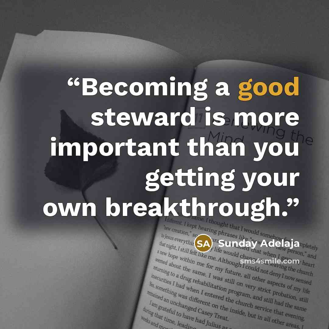 “Becoming a good steward is more important than you getting your own breakthrough.” quote by Sunday Adelaja