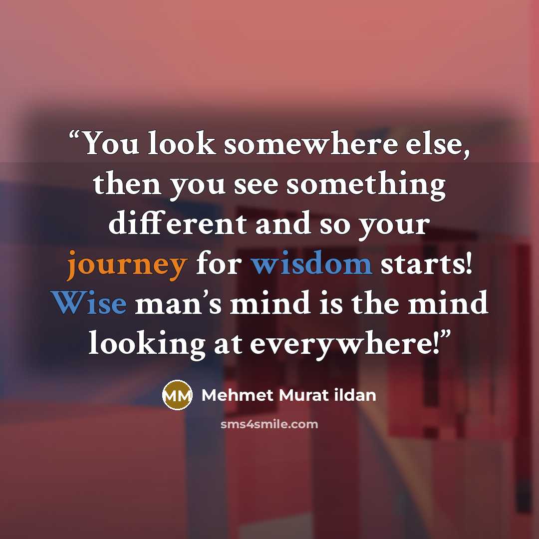 “You look somewhere else, then you see something different and so your journey for wisdom starts! Wise man’s mind is the mind looking at everywhere!” quote by Mehmet Murat ildan