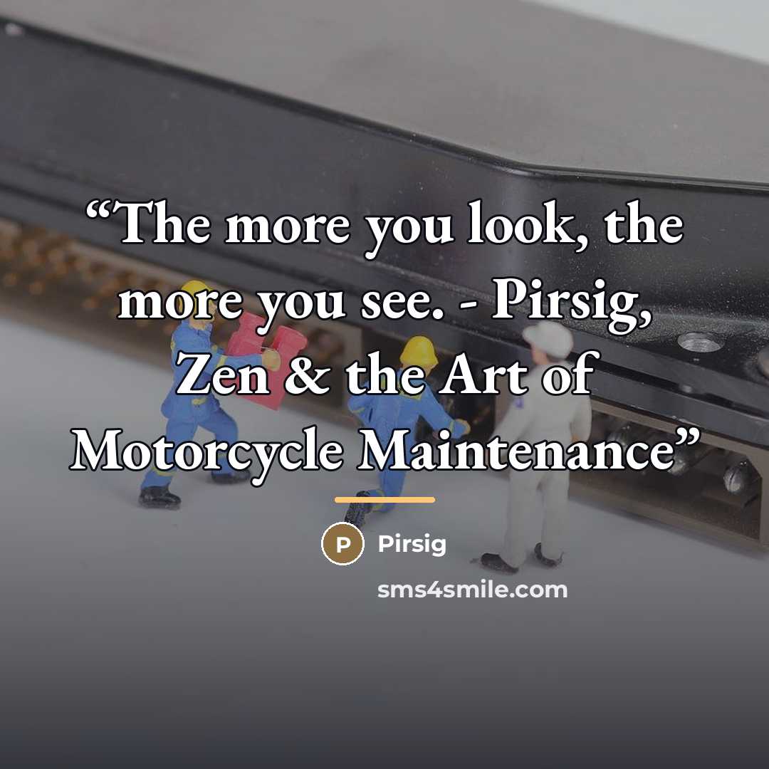 “The more you look, the more you see. - Pirsig, Zen & the Art of Motorcycle Maintenance” quote by Pirsig