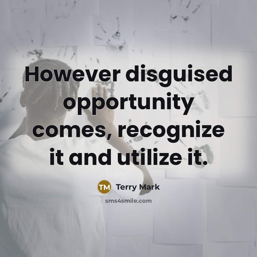 “However disguised opportunity comes, recognize it and utilize it.” quote by Terry Mark