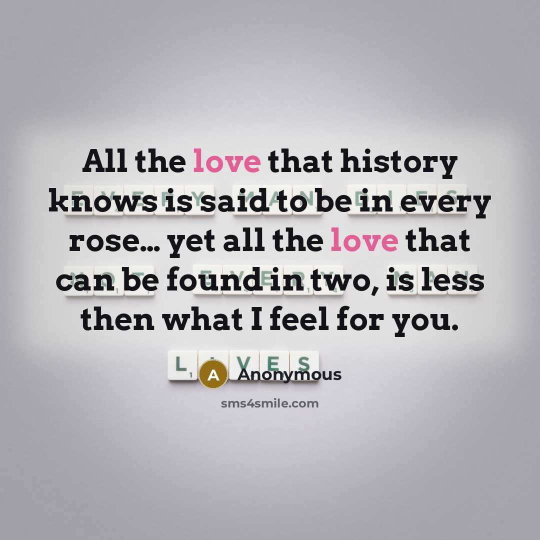 “All the love that history knows is said to be in every rose… yet all the love that can be found in two, is less then what I feel for you.” quote by Anonymous