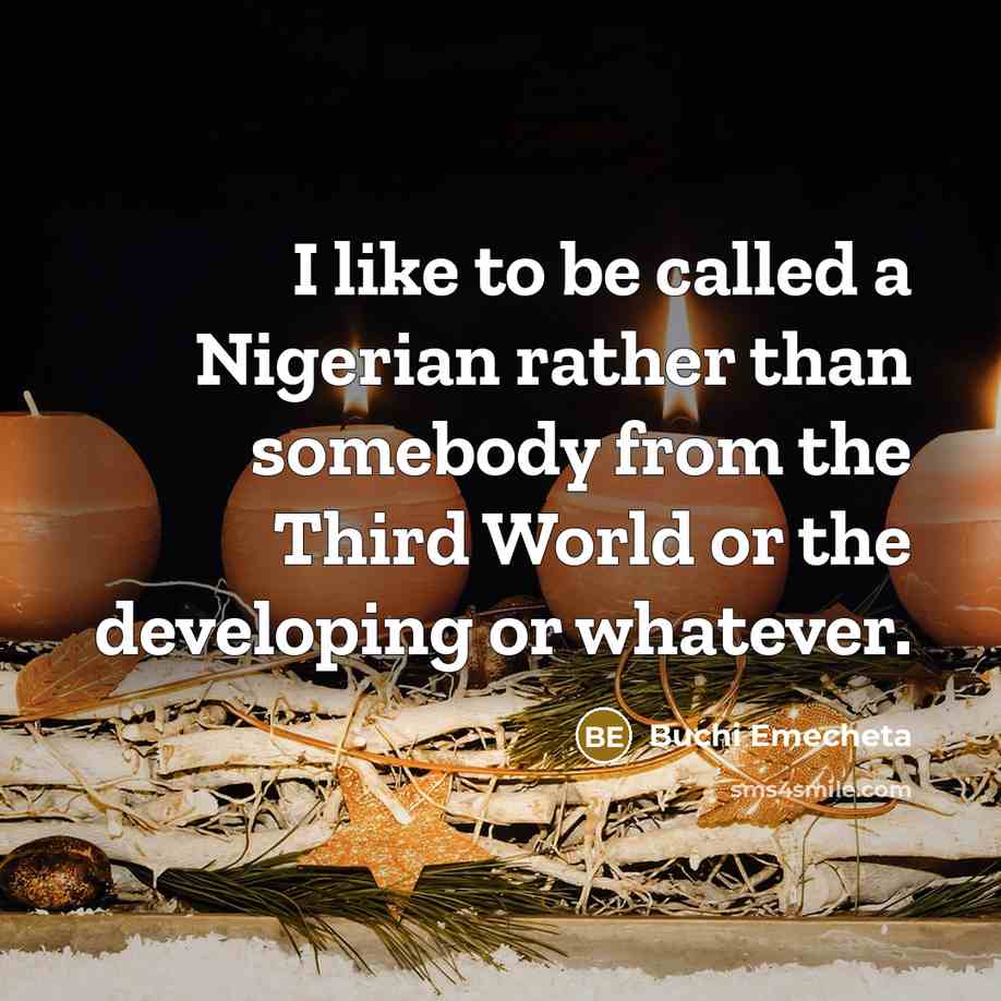 “I like to be called a Nigerian rather than somebody from the Third World or the developing or whatever.” quote by Buchi Emecheta