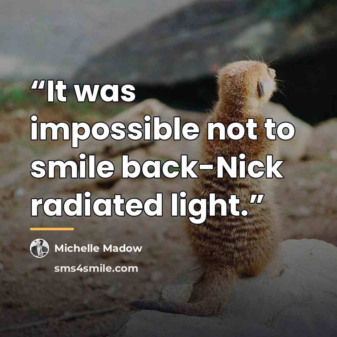 “It was impossible not to smile back-Nick radiated light.” quote by Michelle Madow