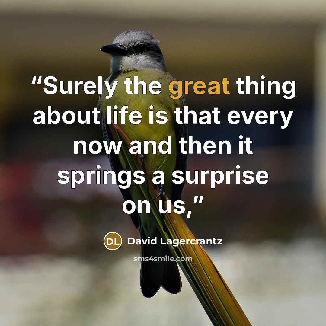 “Surely the great thing about life is that every now and then it springs a surprise on us,” quote by David Lagercrantz