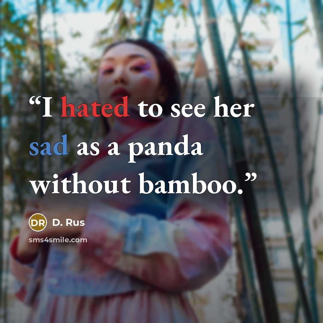 “I hated to see her sad as a panda without bamboo.” quote by D. Rus