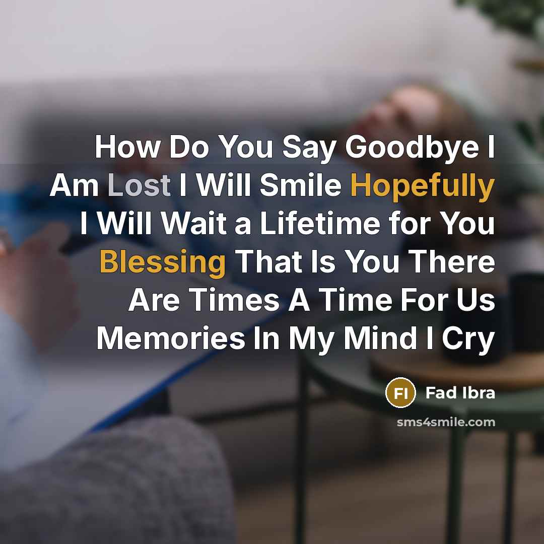 “How Do You Say Goodbye I Am Lost I Will Smile Hopefully I Will Wait a Lifetime for You Blessing That Is You There Are Times A Time For Us Memories In My Mind I Cry” quote by Fad Ibra