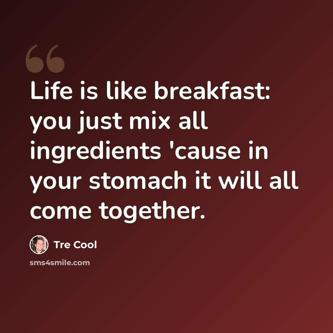 “Life is like breakfast: you just mix all ingredients 'cause in your stomach it will all come together.” quote by Tre Cool