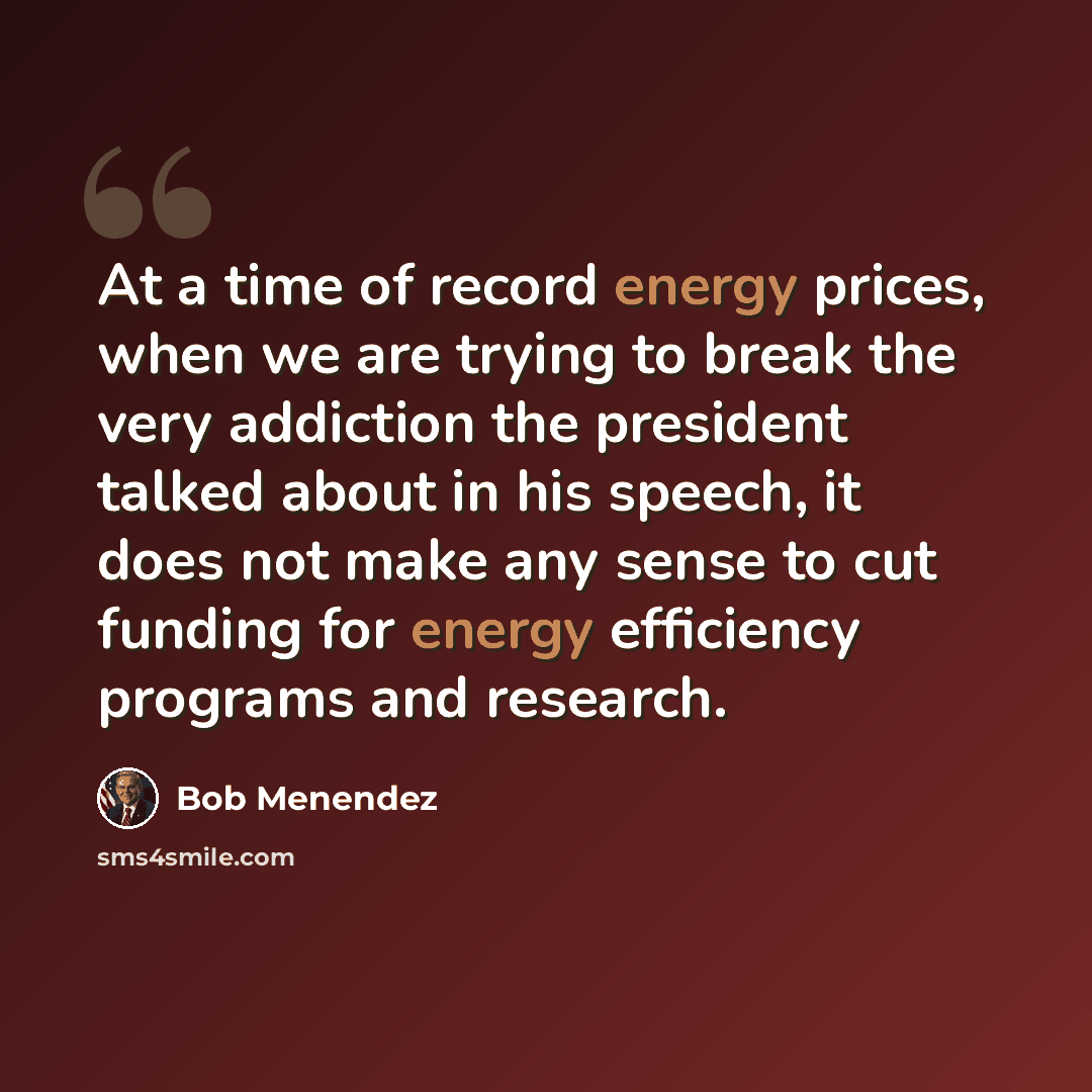 “At a time of record energy prices, when we are trying to break the very addiction the president talked about in his speech, it does not make any sense to cut funding for energy efficiency programs and research.” quote by Bob Menendez