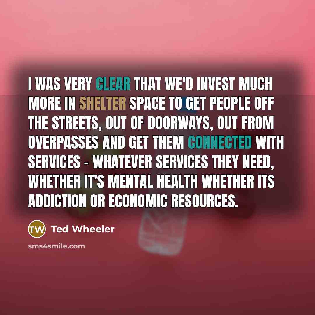 “I was very clear that we'd invest much more in shelter space to get people off the streets, out of doorways, out from overpasses and get them connected with services - whatever services they need, whether it's mental health whether its addiction or economic resources.” quote by Ted Wheeler
