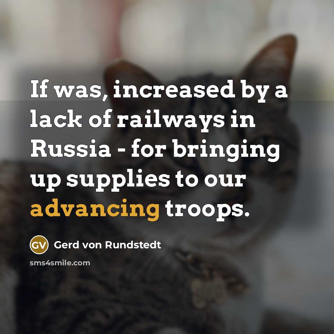 “If was, increased by a lack of railways in Russia - for bringing up supplies to our advancing troops.” quote by Gerd von Rundstedt
