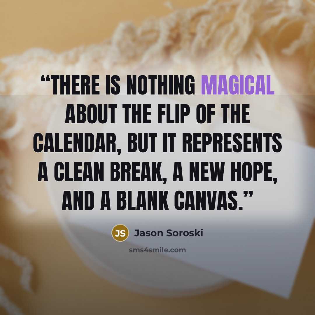“There is nothing magical about the flip of the calendar, but it represents a clean break, a new hope, and a blank canvas.” quote by Jason Soroski