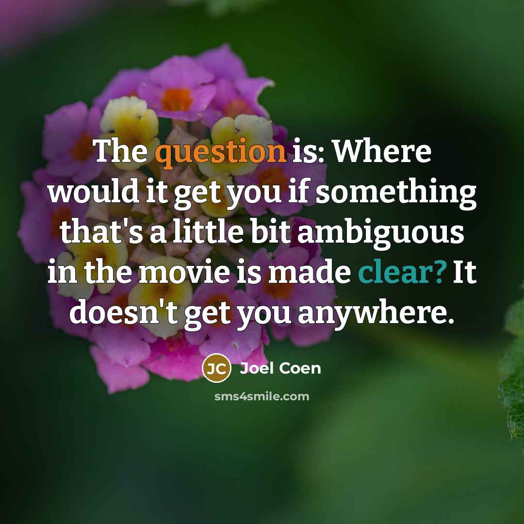“The question is: Where would it get you if something that's a little bit ambiguous in the movie is made clear? It doesn't get you anywhere.” quote by Joel Coen