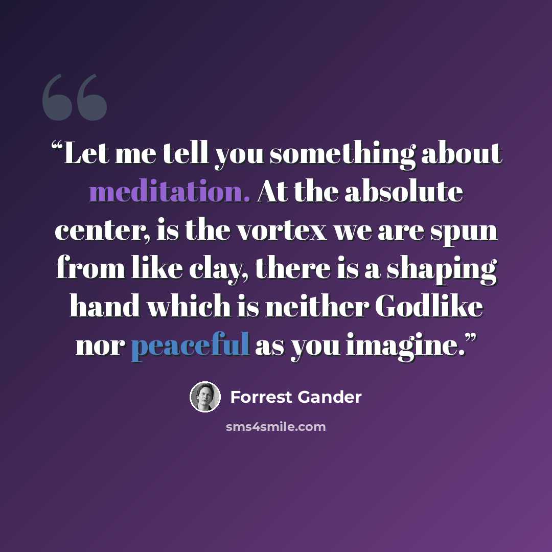 “Let me tell you something about meditation. At the absolute center, is the vortex we are spun from like clay, there is a shaping hand which is neither Godlike nor peaceful as you imagine.” quote by Forrest Gander