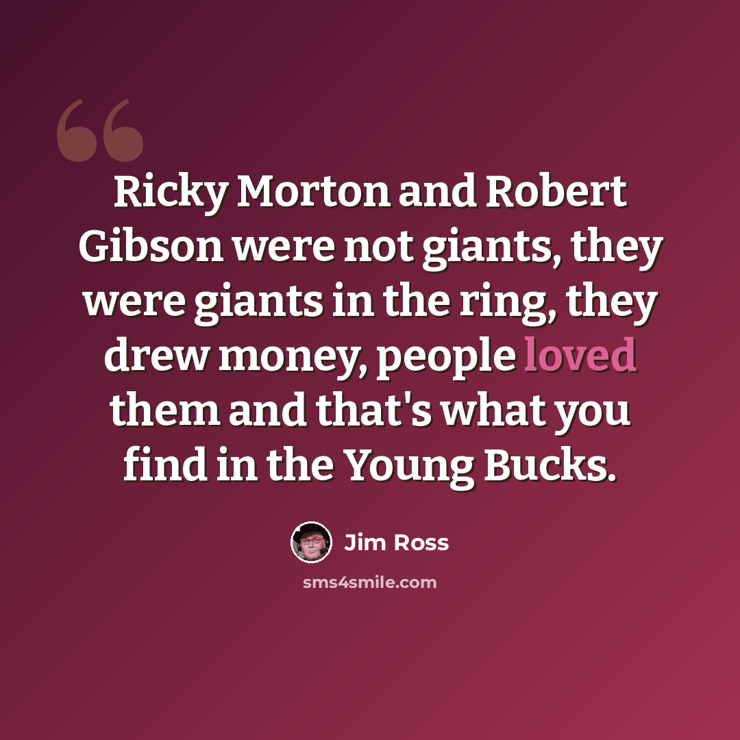 “Ricky Morton and Robert Gibson were not giants, they were giants in the ring, they drew money, people loved them and that's what you find in the Young Bucks.” quote by Jim Ross