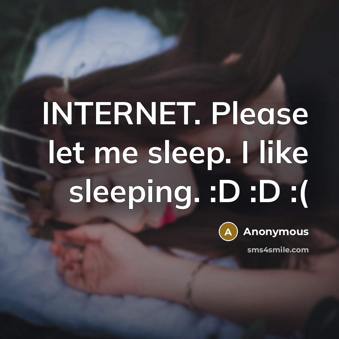 “INTERNET. Please let me sleep. I like sleeping. :D :D :(” quote by Anonymous