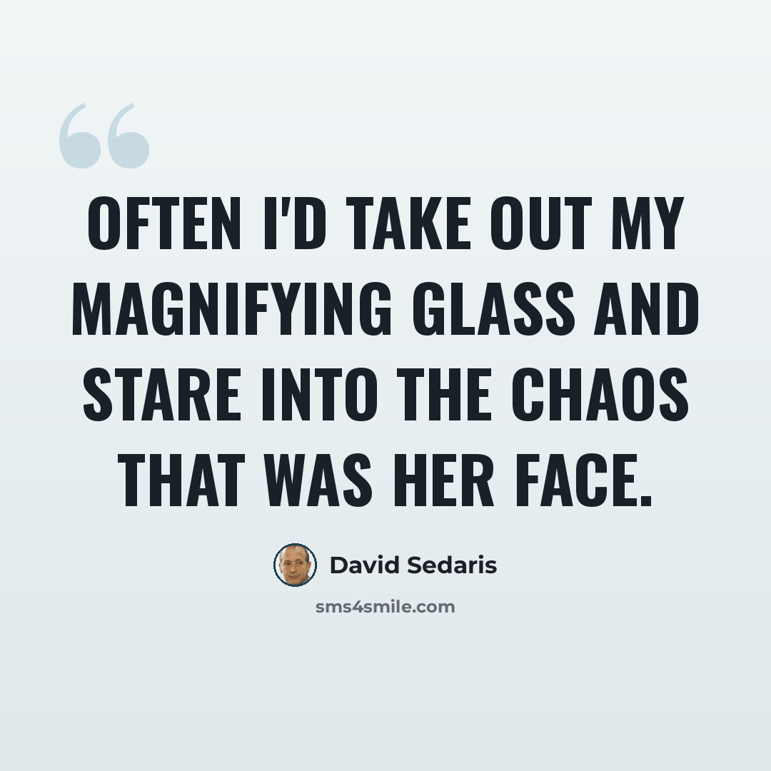 “Often I'd take out my magnifying glass and stare into the chaos that was her face.” quote by David Sedaris