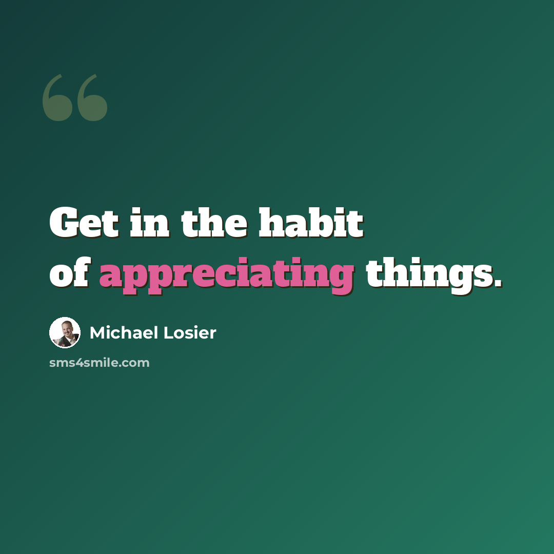 “Get in the habit of appreciating things.” quote by Michael Losier
