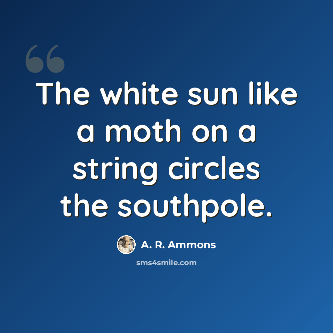 “The white sun like a moth on a string circles the southpole.” quote by A. R. Ammons