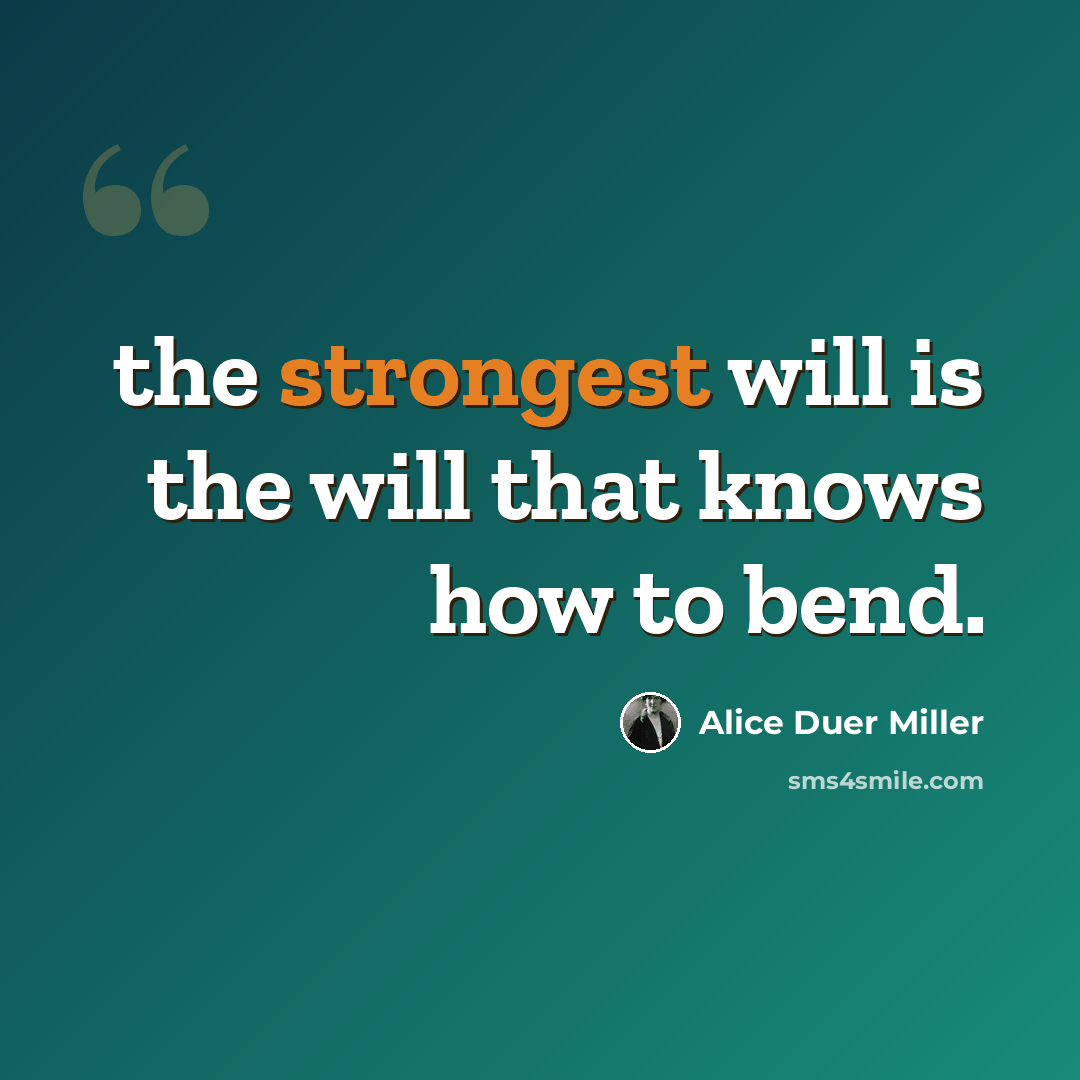 “the strongest will is the will that knows how to bend.” quote by Alice Duer Miller