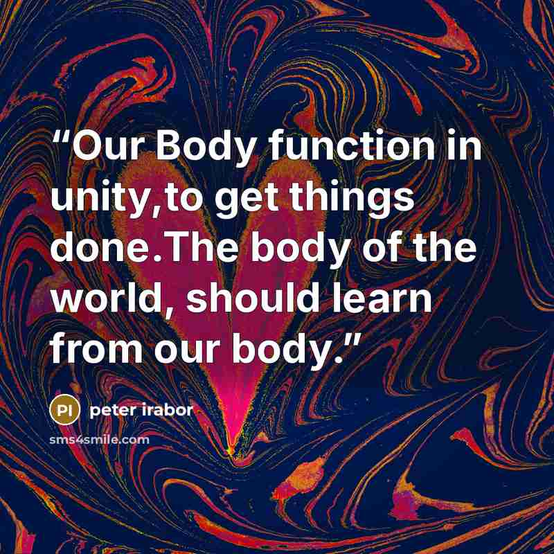 “Our Body function in unity,to get things done.The body of the world, should learn from our body.” quote by peter irabor