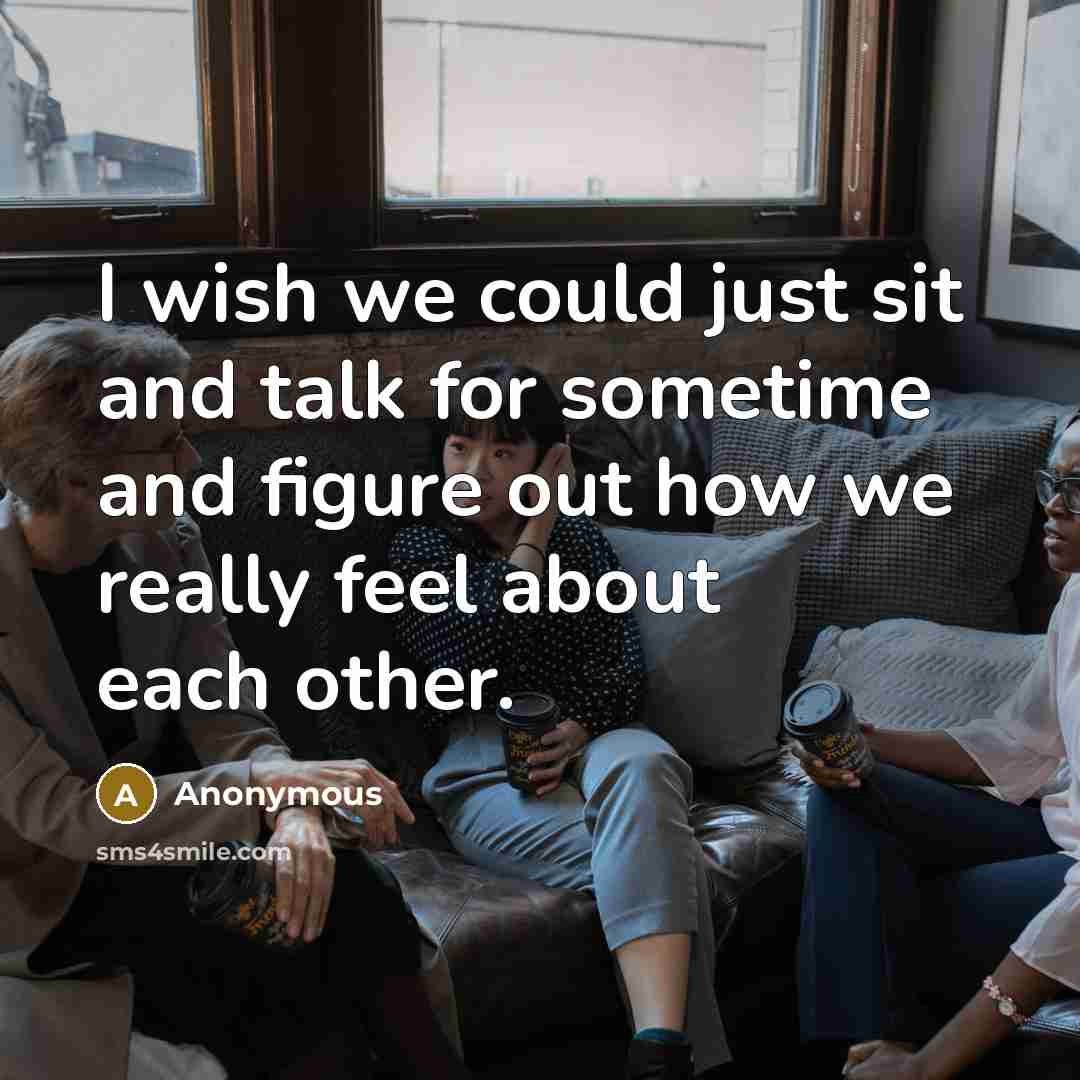 “I wish we could just sit and talk for sometime and figure out how we really feel about each other.” quote by Anonymous
