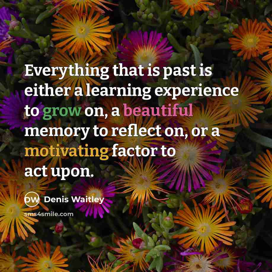 “Everything that is past is either a learning experience to grow on, a beautiful memory to reflect on, or a motivating factor to act upon.” quote by Denis Waitley