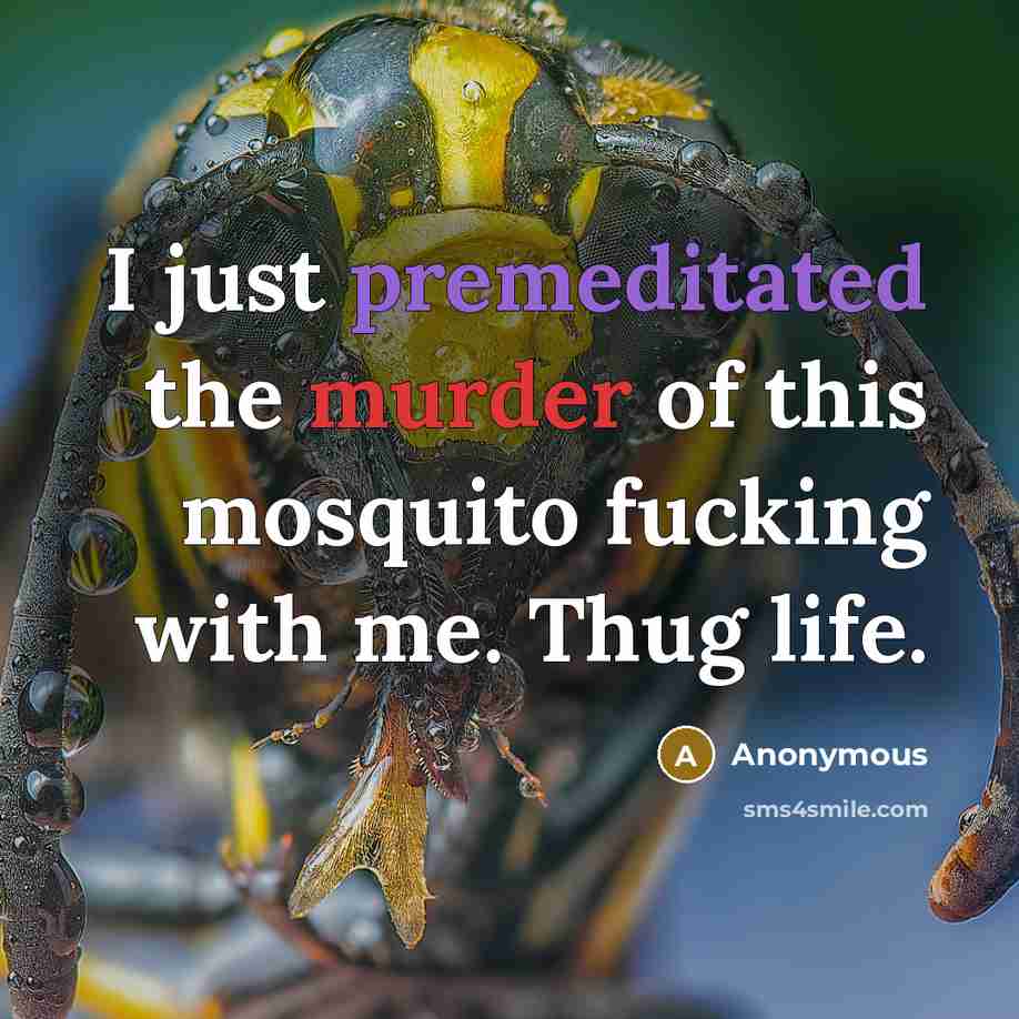 “I just premeditated the murder of this mosquito fucking with me. Thug life.” quote by Anonymous