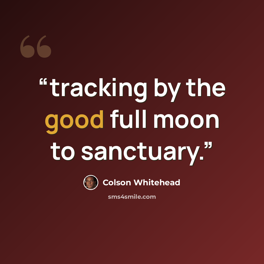 “tracking by the good full moon to sanctuary.” quote by Colson Whitehead