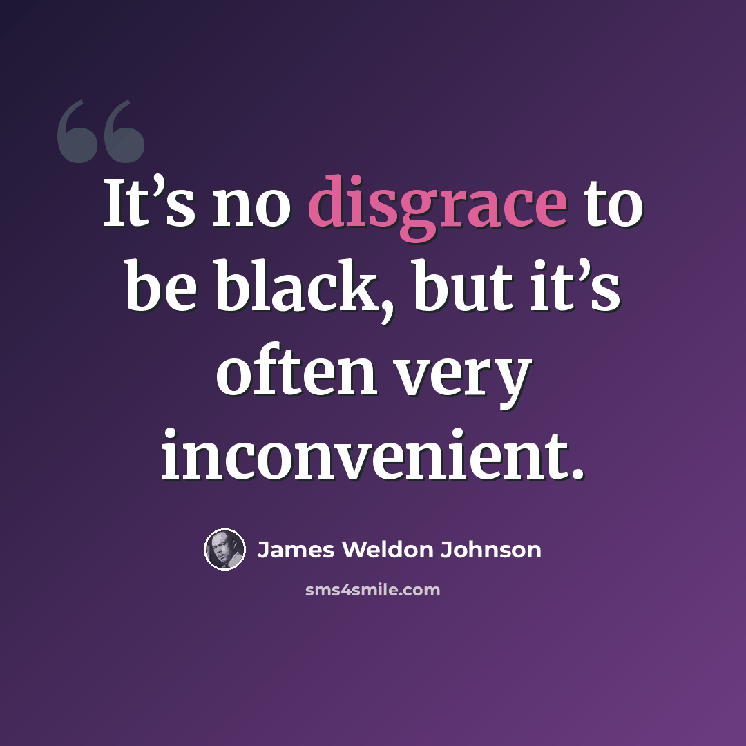 “It’s no disgrace to be black, but it’s often very inconvenient.” quote by James Weldon Johnson