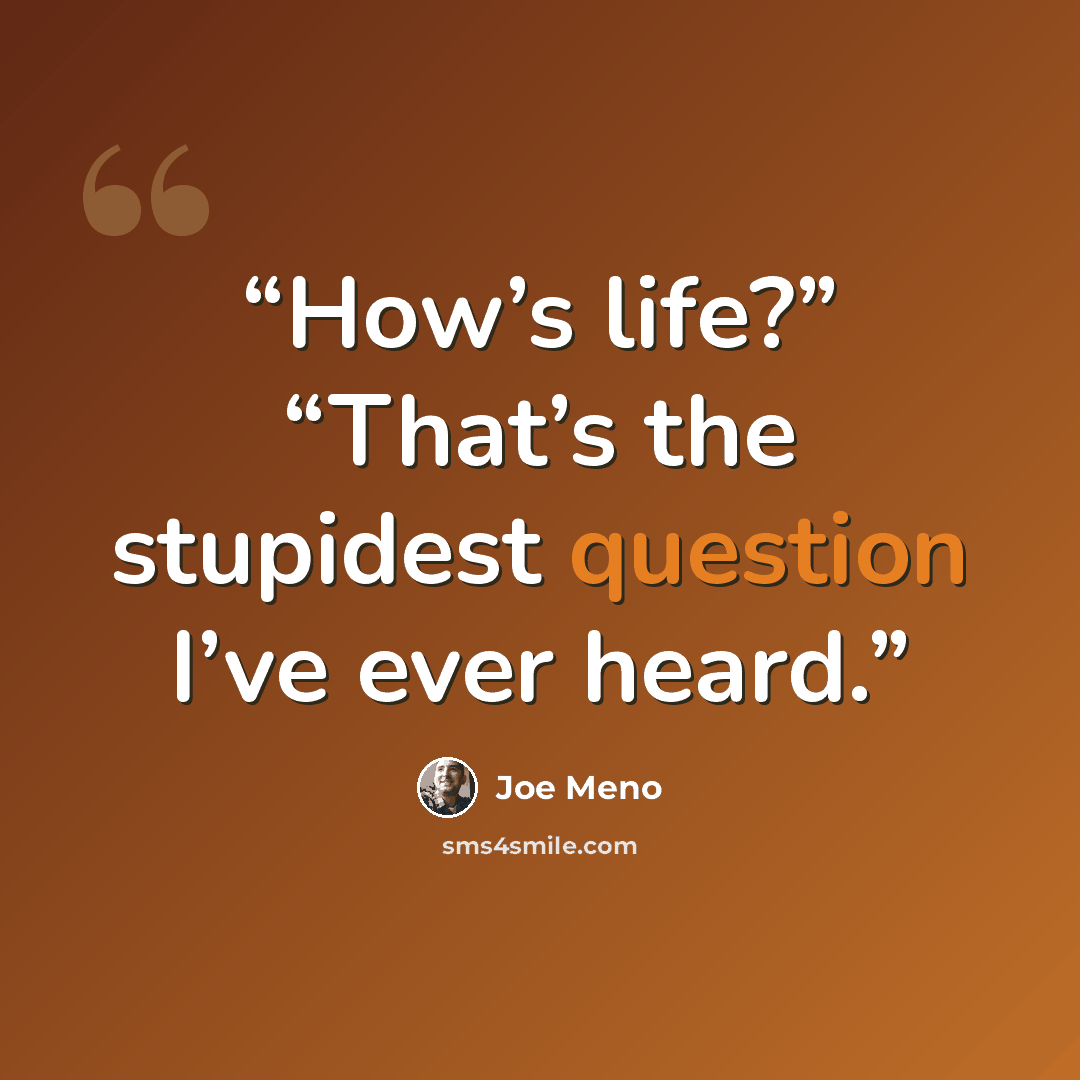 “How’s life?” “That’s the stupidest question I’ve ever heard.” quote by Joe Meno