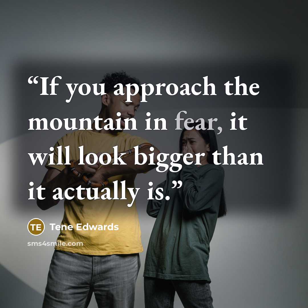 “If you approach the mountain in fear, it will look bigger than it actually is.” quote by Tene Edwards