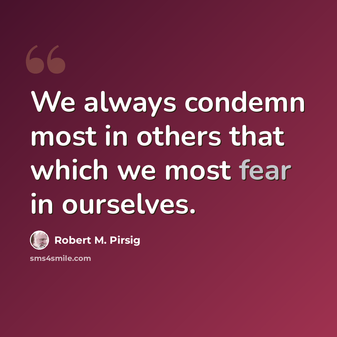 “We always condemn most in others that which we most fear in ourselves.” quote by Robert M. Pirsig