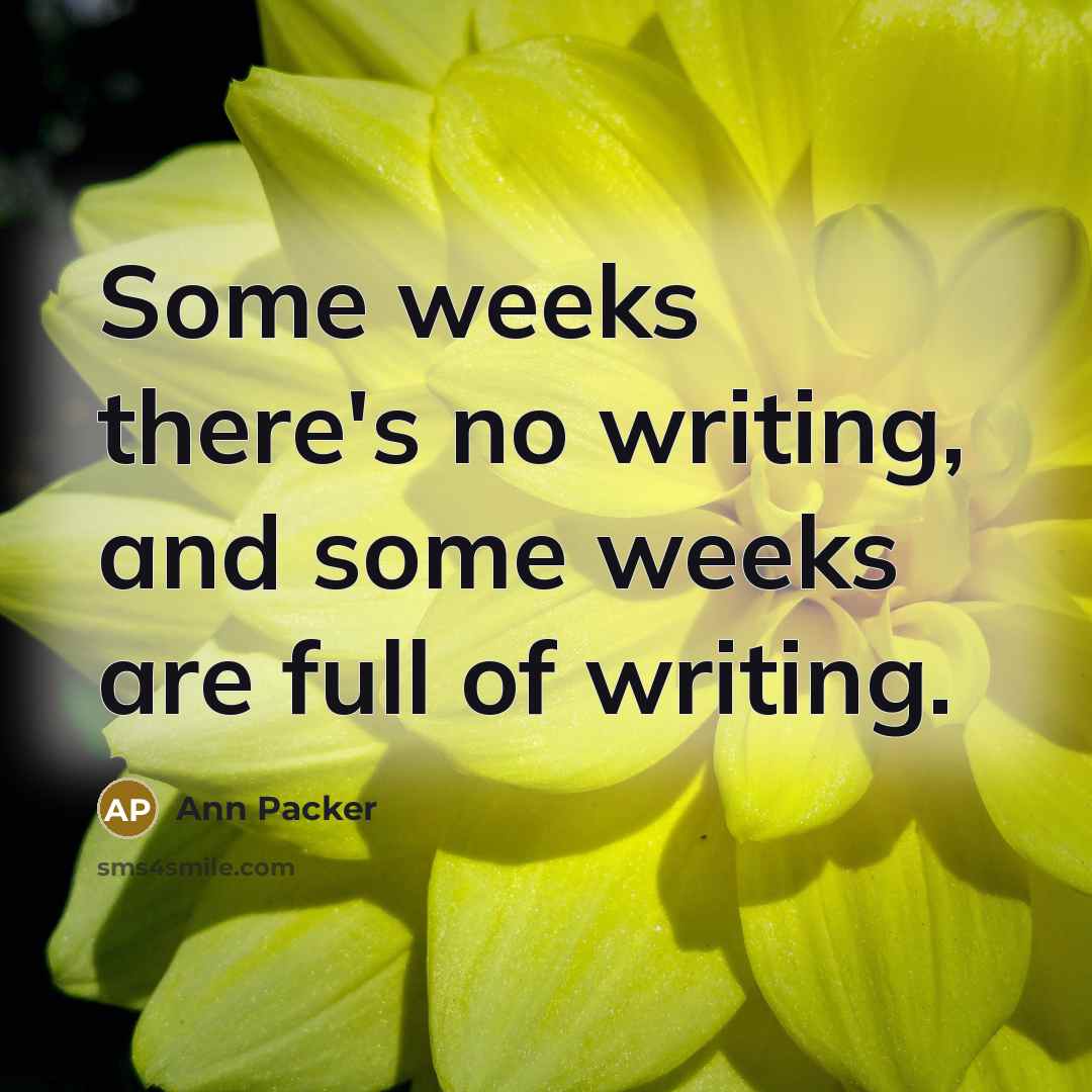 “Some weeks there's no writing, and some weeks are full of writing.” quote by Ann Packer