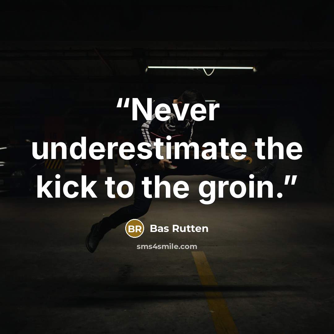 “Never underestimate the kick to the groin.” quote by Bas Rutten
