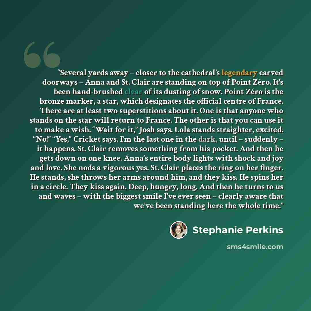 “Several yards away – closer to the cathedral’s legendary carved doorways – Anna and St. Clair are standing on top of Point Zéro. It’s been hand-brushed clear of its dusting of snow. Point Zéro is the bronze marker, a star, which designates the official centre of France. There are at least two…” quote by Stephanie Perkins