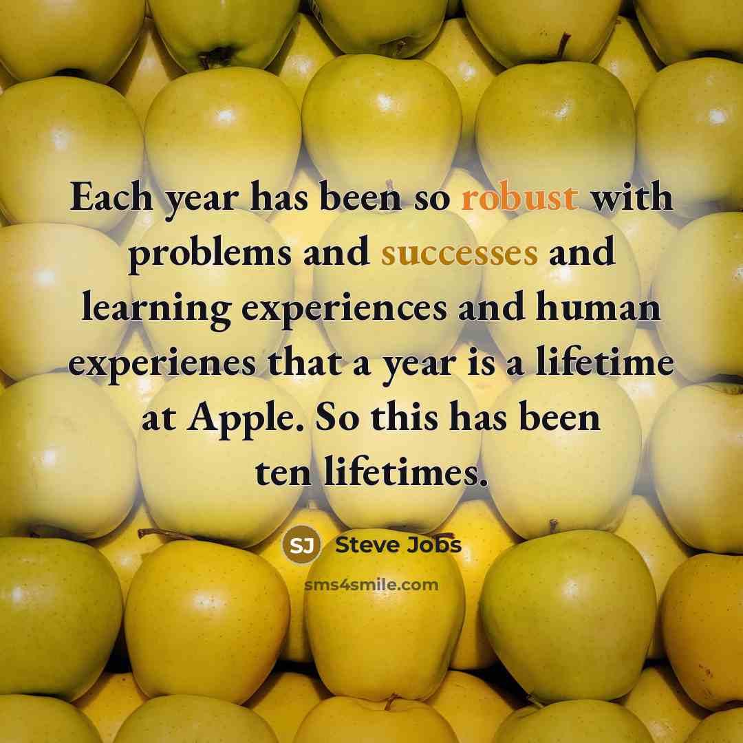 “Each year has been so robust with problems and successes and learning experiences and human experienes that a year is a lifetime at Apple. So this has been ten lifetimes.” quote by Steve Jobs