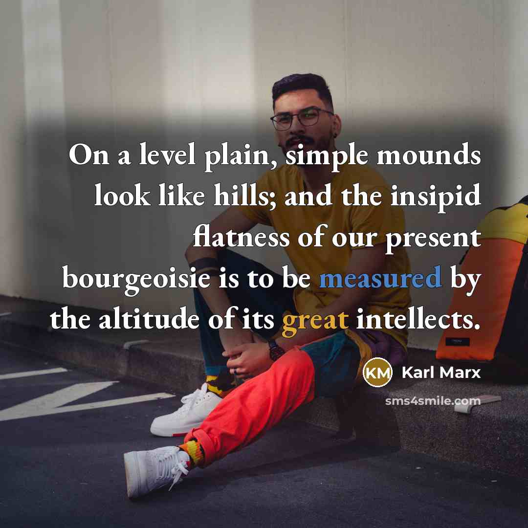 “On a level plain, simple mounds look like hills; and the insipid flatness of our present bourgeoisie is to be measured by the altitude of its great intellects.” quote by Karl Marx