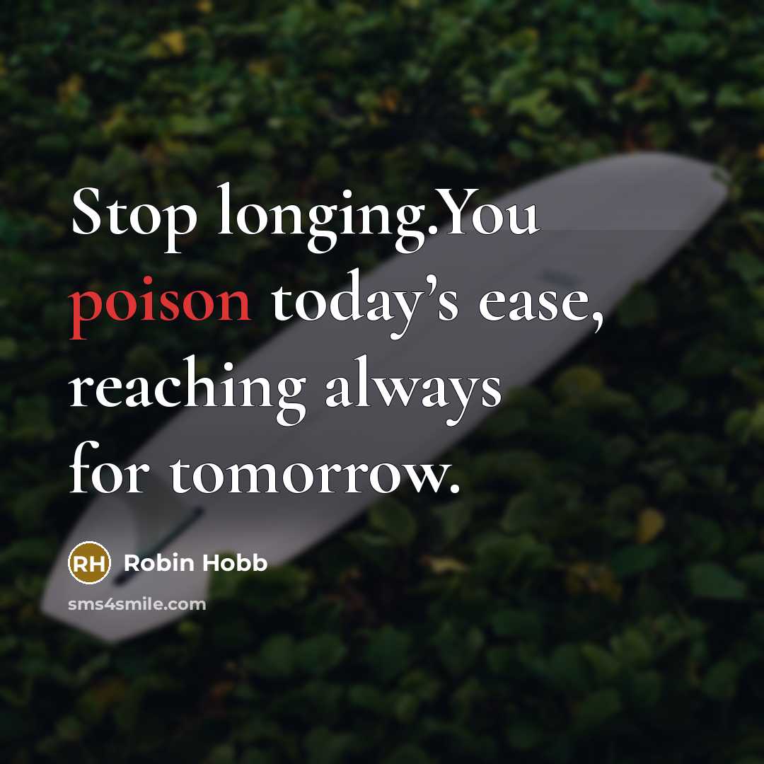 “Stop longing.You poison today’s ease, reaching always for tomorrow.” quote by Robin Hobb