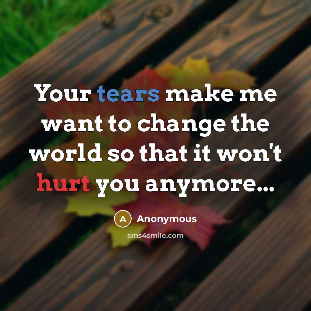 “Your tears make me want to change the world so that it won't hurt you anymore...” quote by Anonymous