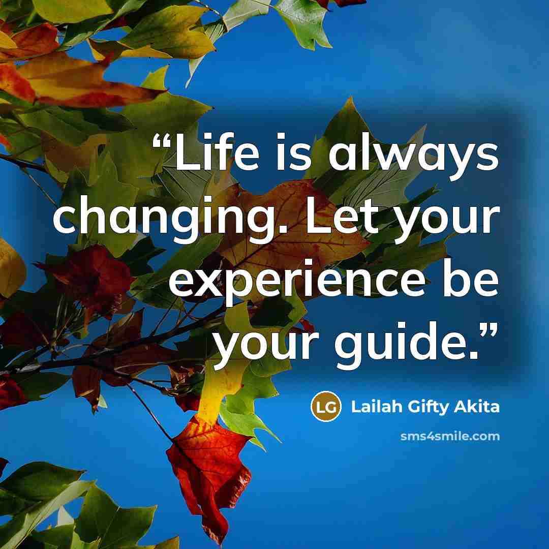 “Life is always changing. Let your experience be your guide.” quote by Lailah Gifty Akita