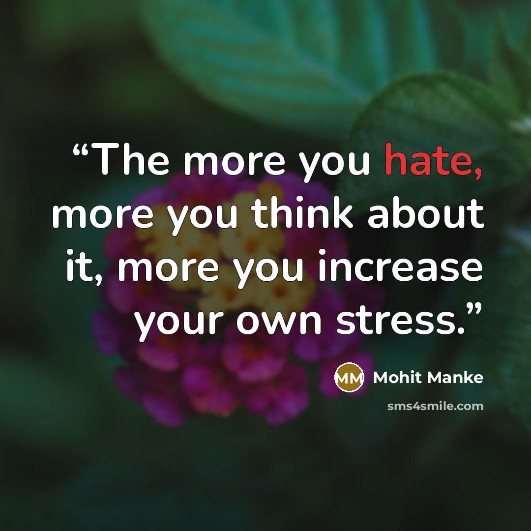 “The more you hate, more you think about it, more you increase your own stress.” quote by Mohit Manke