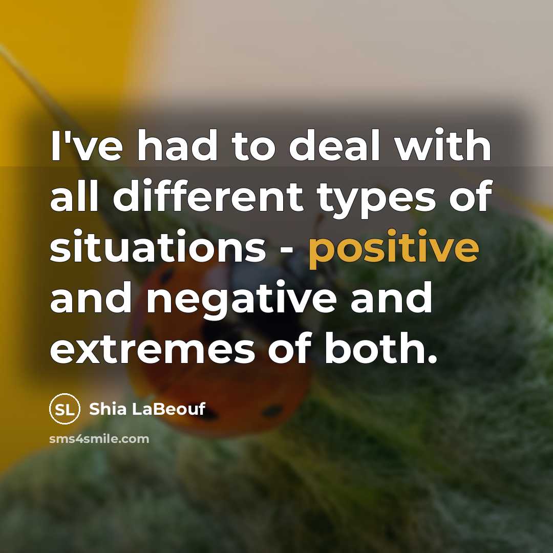 “I've had to deal with all different types of situations - positive and negative and extremes of both.” quote by Shia LaBeouf